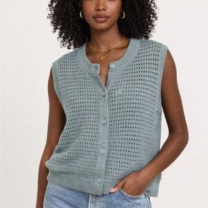 Green Open Knit Sweater Vest